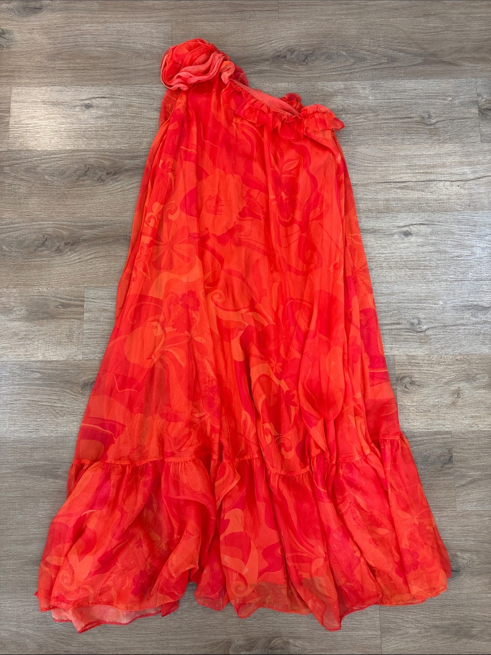 One Shoulder Rose Ruffle Maxi Dress - Picture 12 of 17